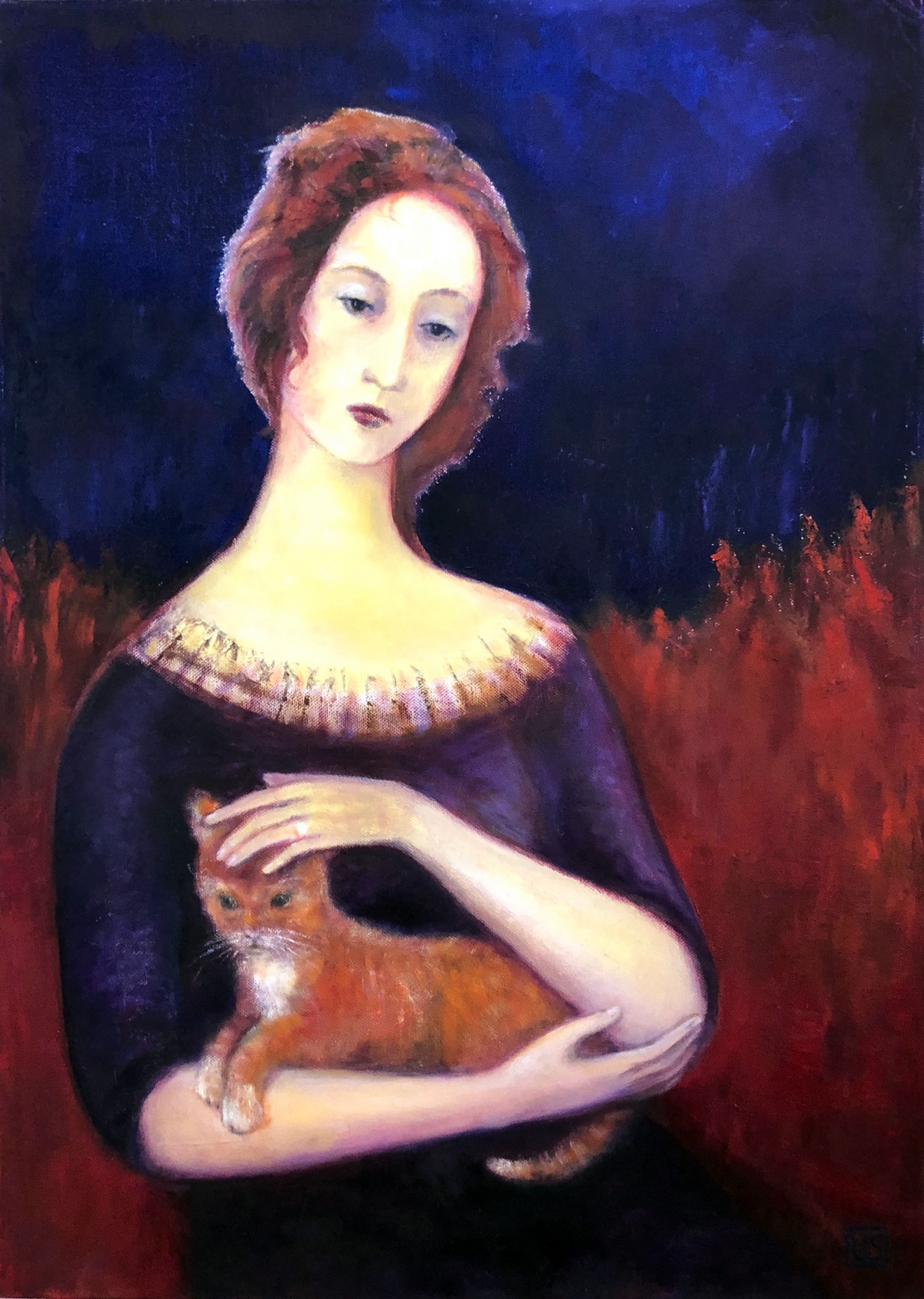 Uta_Schock_Malerei_Oel_Dame_mit_Katze