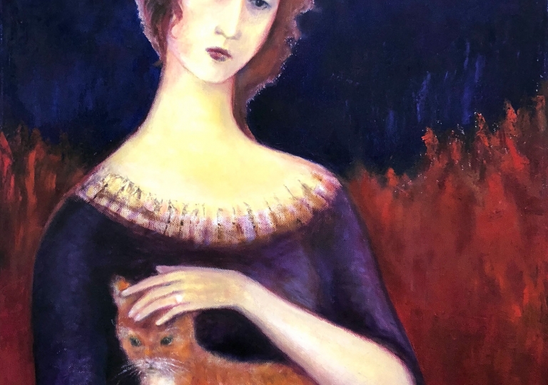 Uta_Schock_Malerei_Oel_Dame_mit_Katze